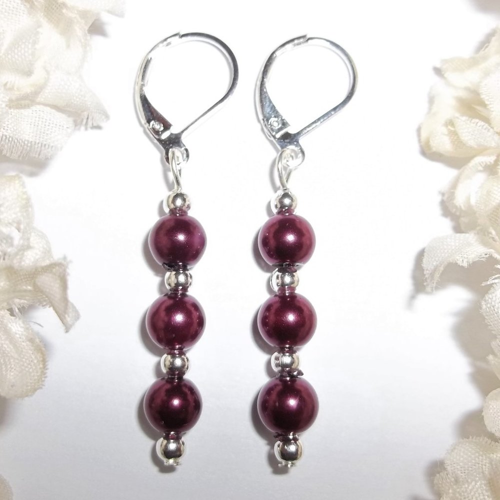 Purple Earrings, Pearl Earrings, Earrings, Pearls, Dangle Earrings, NWT Set 7238
